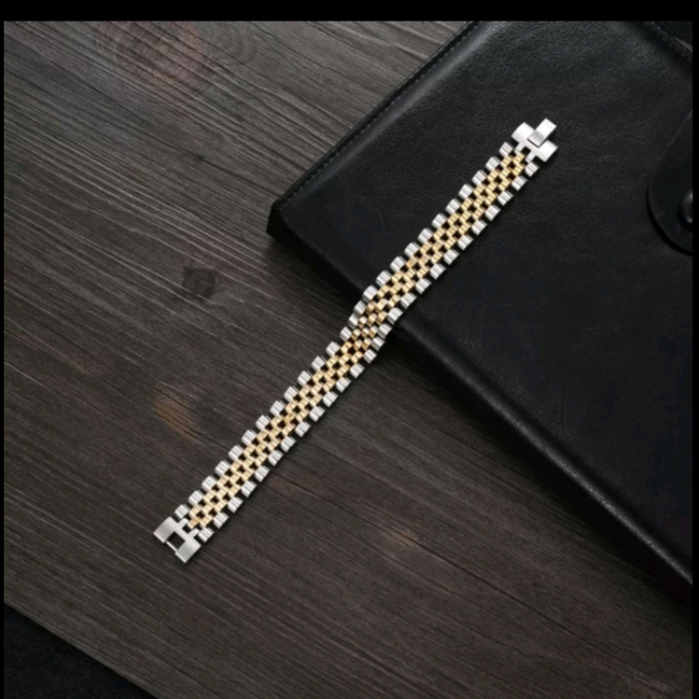 Gold Stainless Steel Fashion New design strap type Chain Link Bracelet - Picture 3 of 4